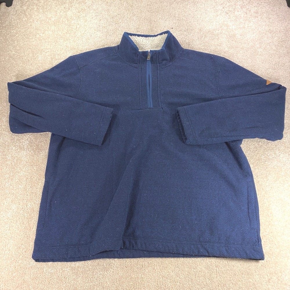 Orvis Quarter Zip Pullover Mens XXL Navy Blue Sherpa Lined Waffle Knit Sweater